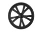 Une roue noire à rayons pour un fauteuil roulant.