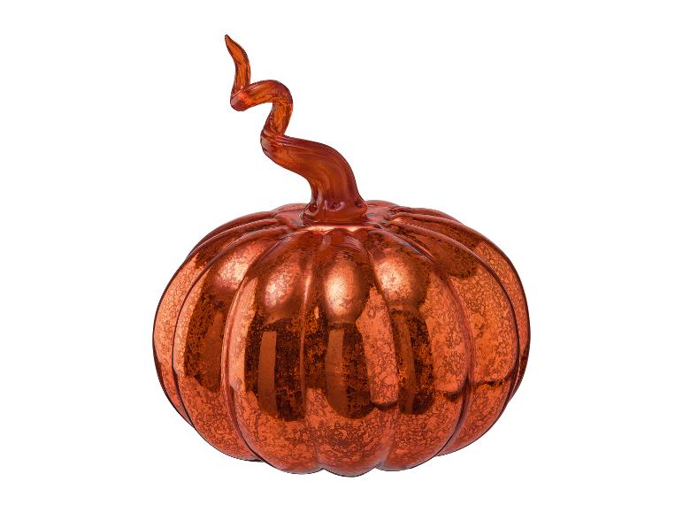 Citrouille en verre orange avec une tige torsadée, idéale pour la décoration d'automne.