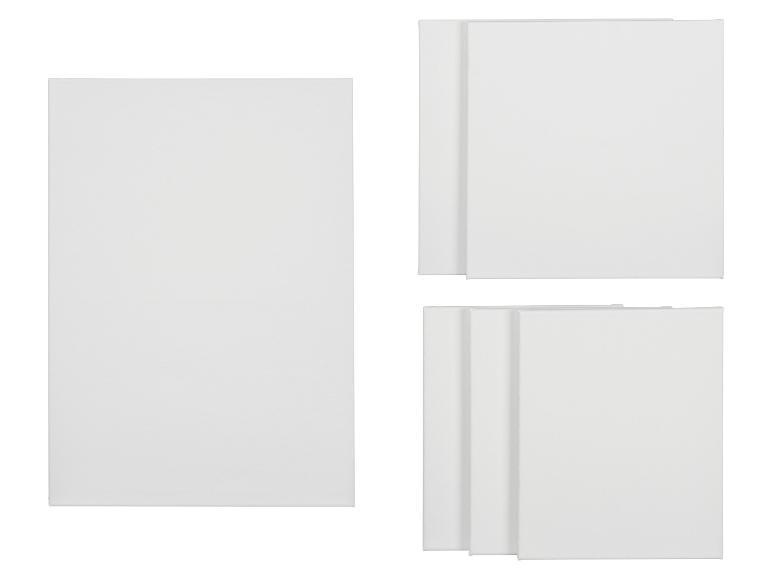 Toiles de peinture blanches, une toile individuelle et deux ensembles de toiles empilées