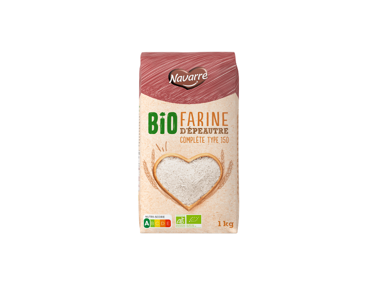 Farine de blé épeautre bio, complète type 150, 1 kg.