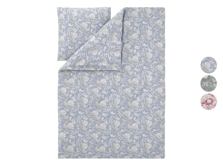 Parure de lit à motif floral bleu, avec trois options de couleur.