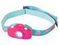 Une lampe frontale rose avec un motif de chats.