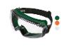 Lunettes de sécurité avec cadre vert et élastique noir.