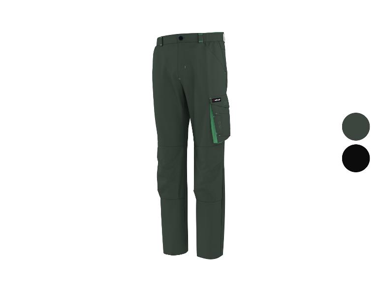 Pantalon de travail vert foncé avec détails verts et poches cargo.