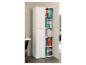Armoire de bureau blanche avec classeurs colorés et livres de design.