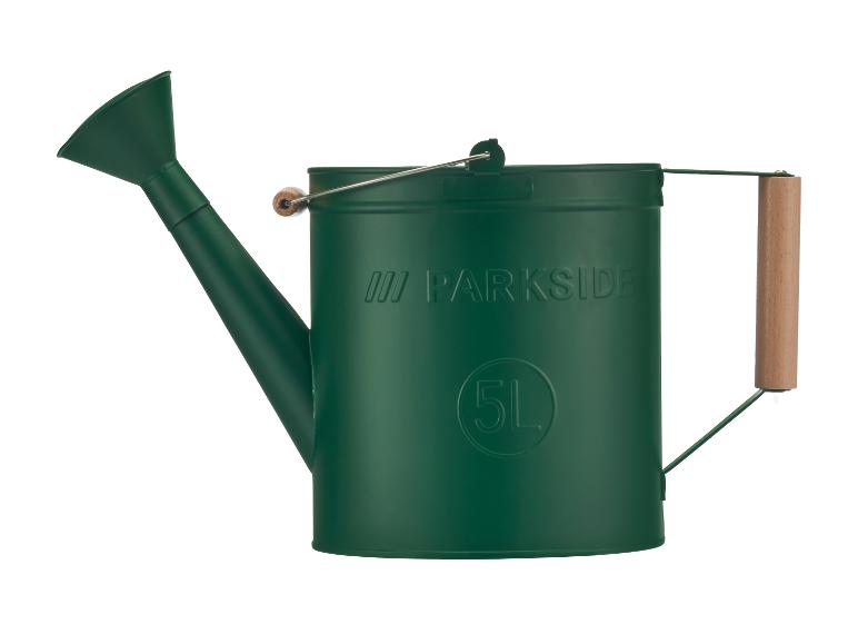 Arrosoir vert Parkside 5L, métal, poignée en bois.