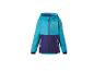 Veste enfant bicolore turquoise et violette avec inscription 'GO OUTSIDE & EXPLORE'.