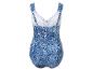 Maillot de bain une pièce, bleu et blanc, motif paisley.