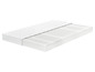 Un matelas blanc avec un noyau rayé et un dessus matelassé.
