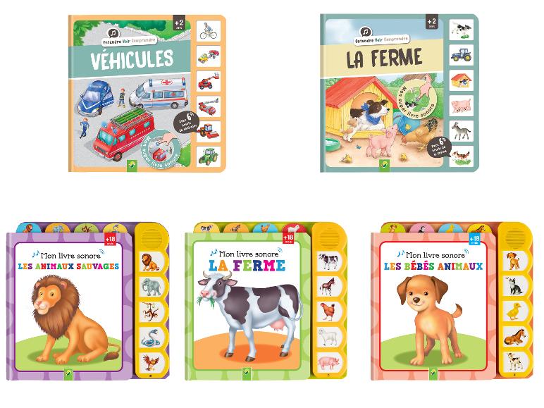 Livres sonores pour enfants avec véhicules, animaux sauvages, animaux de la ferme et bébés animaux.