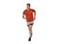 Homme en t-shirt de course orange et short gris
