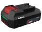Batterie d'outil électrique 2.0Ah noire avec des détails rouges et une bande verte.