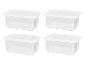 Quatre boîtes de rangement rectangulaires en plastique transparent avec couvercles