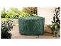 Housse de protection verte LIVARNO pour table de jardin ronde sur une terrasse.