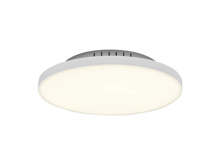 Plafonnier rond blanc avec diffuseur dépoli.