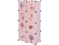 Armoire rose pour enfants avec des motifs sur le thème de la forêt, incluant des cerfs, des hiboux et des hérissons.