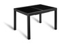 Une table noire avec un plateau en verre.
