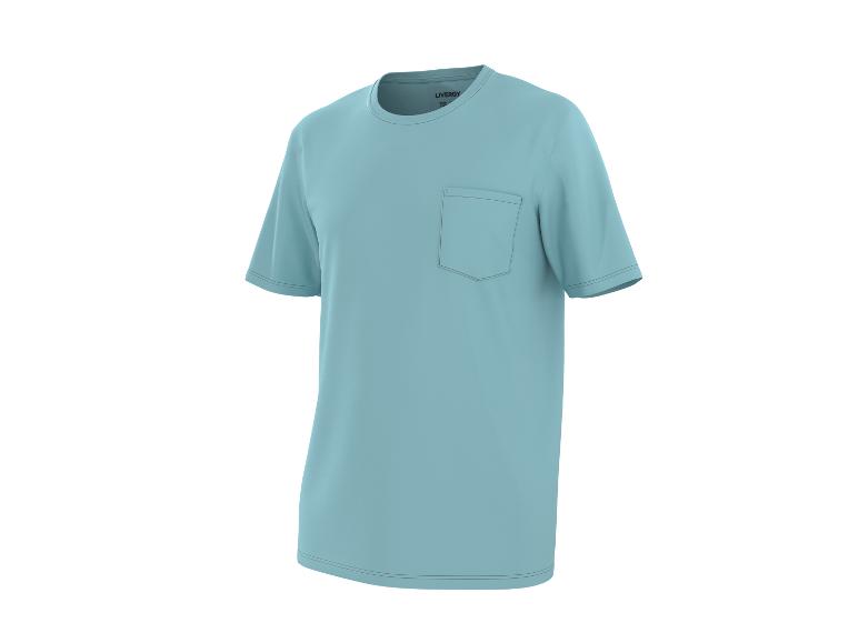 Un t-shirt bleu clair Livery avec une poche poitrine.