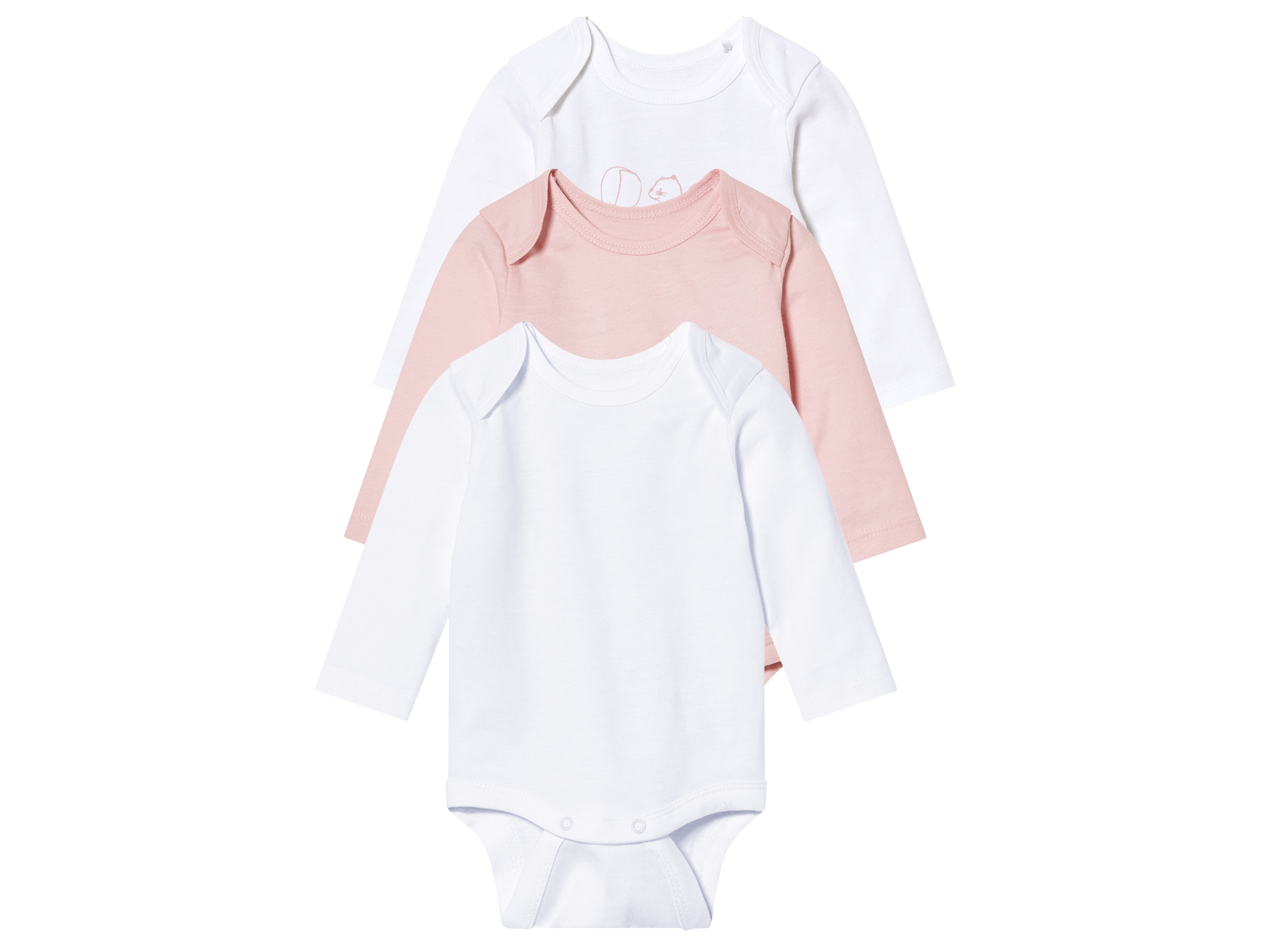 lupilu® Lot de 3 bodies bébé (50/56, blanc/rose clair)