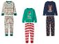 Trois ensembles de pyjamas de Noël pour enfants, avec des motifs et personnages festifs.