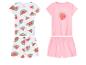 Pyjamas enfant : haut pastèque et bas rose, haut fraise rose.