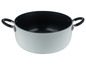 Une casserole grise avec des poignées noires