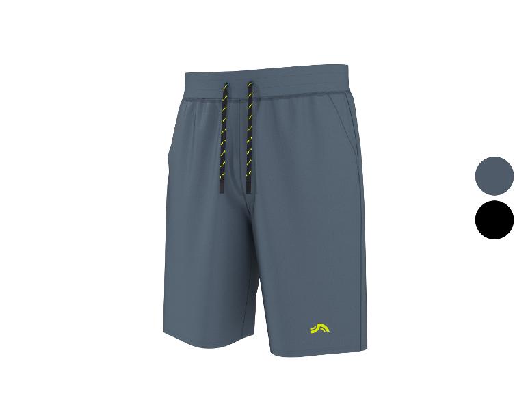 Short de sport bleu pour homme avec cordon de serrage jaune et noir et logo jaune.