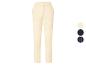 Pantalon femme couleur crème avec échantillons de couleurs crème, marine et marine rayé.