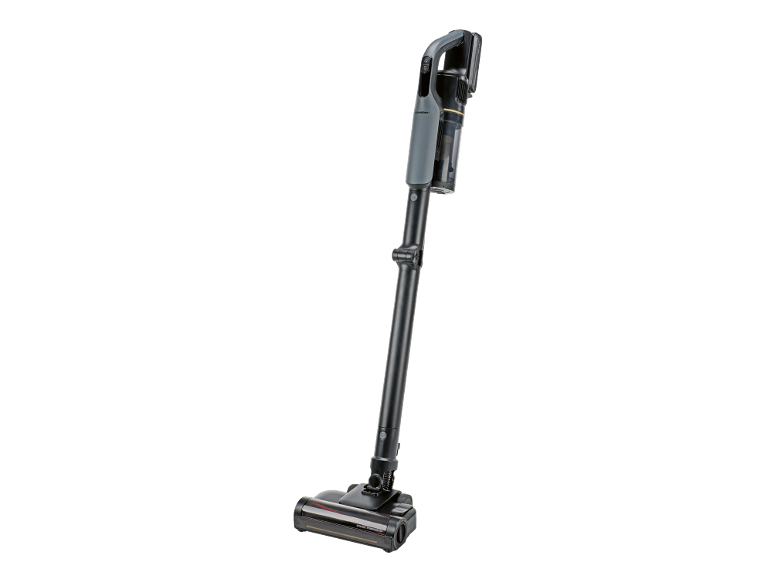 Aspirateur balai sans fil avec manche pliable et brosse motorisée dynamique.