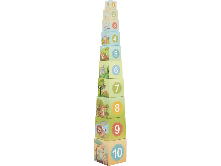 Cubes à empiler avec animaux et chiffres de 1 à 10