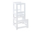 Chaise en bois blanc pour enfant avec marche supplémentaire.