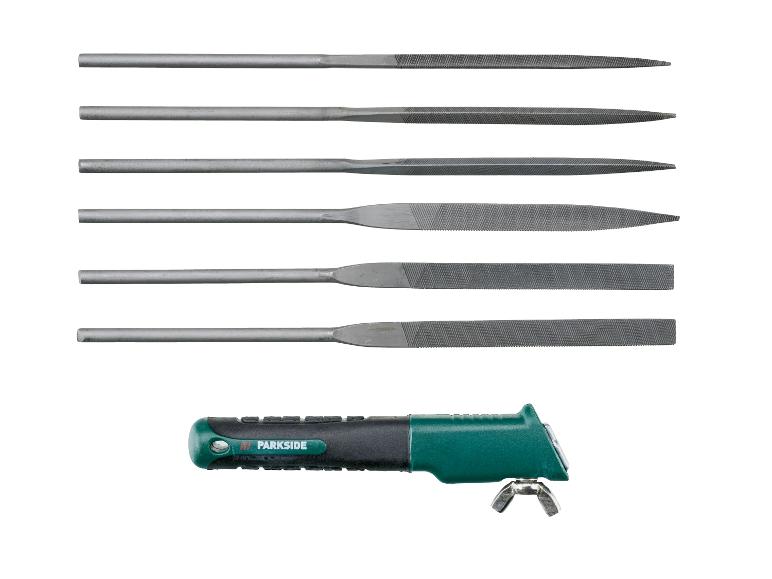 Ensemble de limes Parkside avec six limes différentes et une poignée.