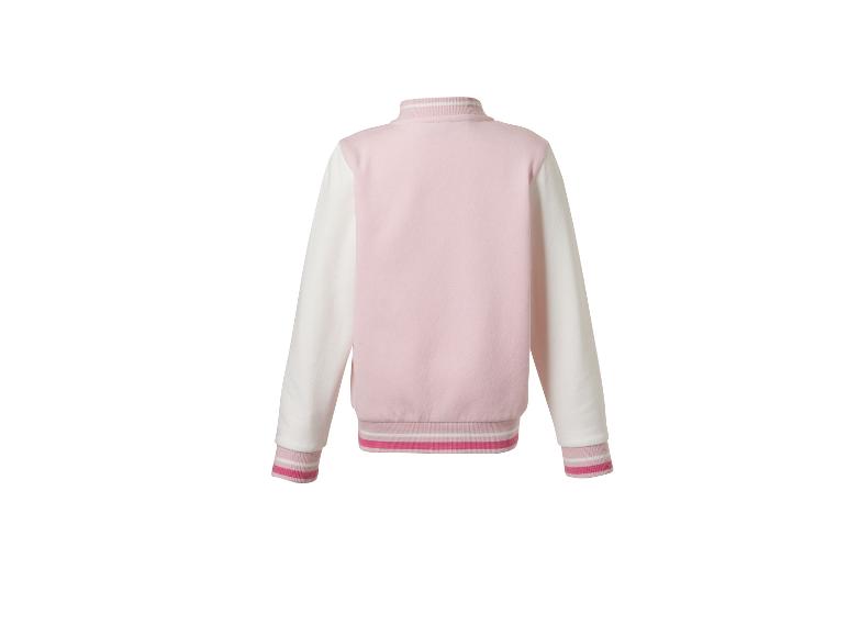 Blouson bomber rose et blanc avec manches contrastantes et poignets rayés, vue arrière
