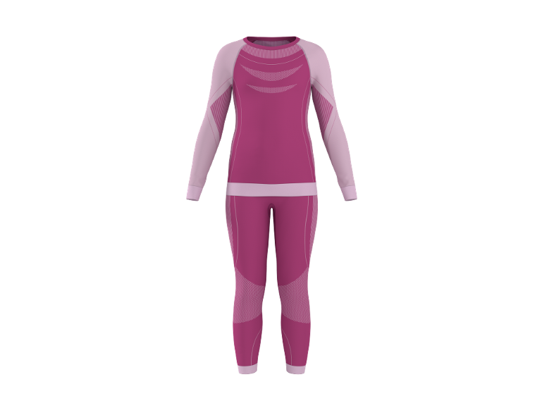 Ensemble de sous-vêtements thermiques rose et rose clair pour femme avec manches longues et leggings.
