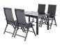 Ensemble de salle à manger d'extérieur gris foncé avec une table et quatre chaises pliantes.