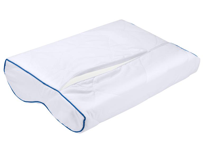 Oreiller orthopédique blanc avec fermeture éclair et passepoil bleu