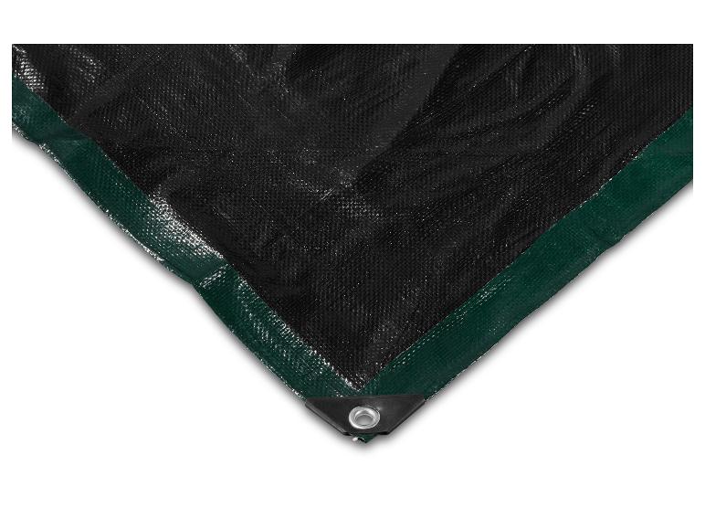 Bâche noire avec bords verts et œillet métallique dans le coin