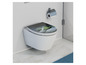 Des toilettes avec un siège de toilette à thème de feuilles vertes.
