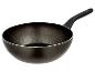 Poêle wok antiadhésive noire avec une poignée noire.