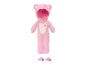Combinaison rose en peluche avec capuche à oreilles et pantoufles assorties.