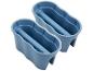 Deux jardinières en plastique bleues avec un système d'arrosage intégré.