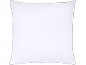 Oreiller carré blanc avec passepoil gris.