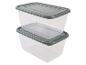 Deux contenants alimentaires transparents avec couvercles gris.