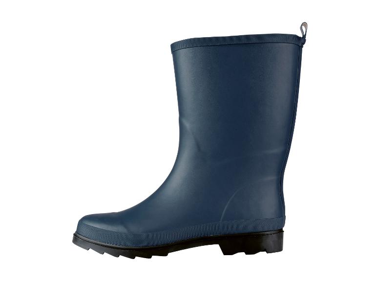 Une botte de pluie bleue avec une semelle noire