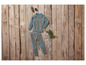 Un ensemble de sous-vêtements thermiques gris avec des détails bleus sur un fond en bois.