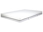 Un matelas blanc avec un bord gris et un revêtement blanc.