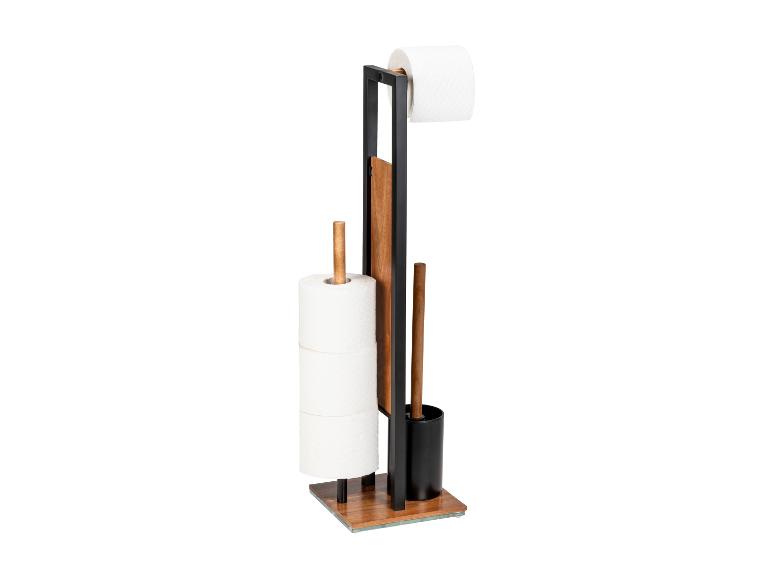 Support moderne pour papier toilette et brosse de toilette.