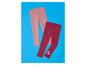 Deux paires de leggings pour enfants, un rose et un bordeaux avec broderie florale blanche.