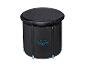 Baignoire ronde noire pour bain de glace avec couvercle et lettrage bleu