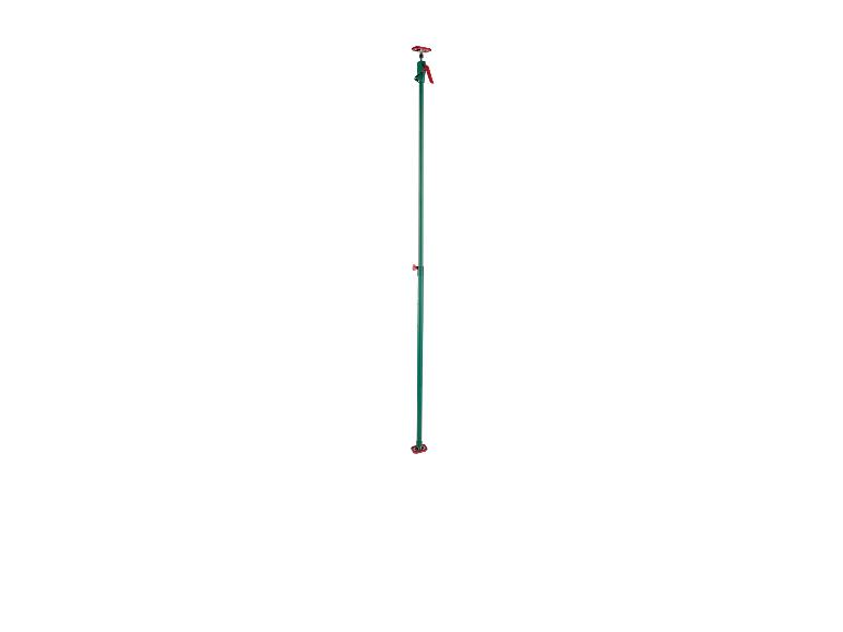 Poteau télescopique vert avec poignée rouge pour travaux de construction.